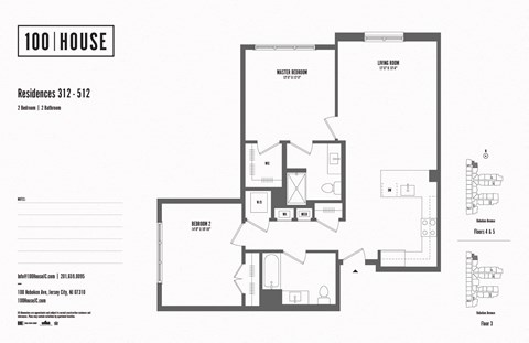 2 bed 2 bath floor plan N at 100 House Apartments, Jersey City , New Jersey